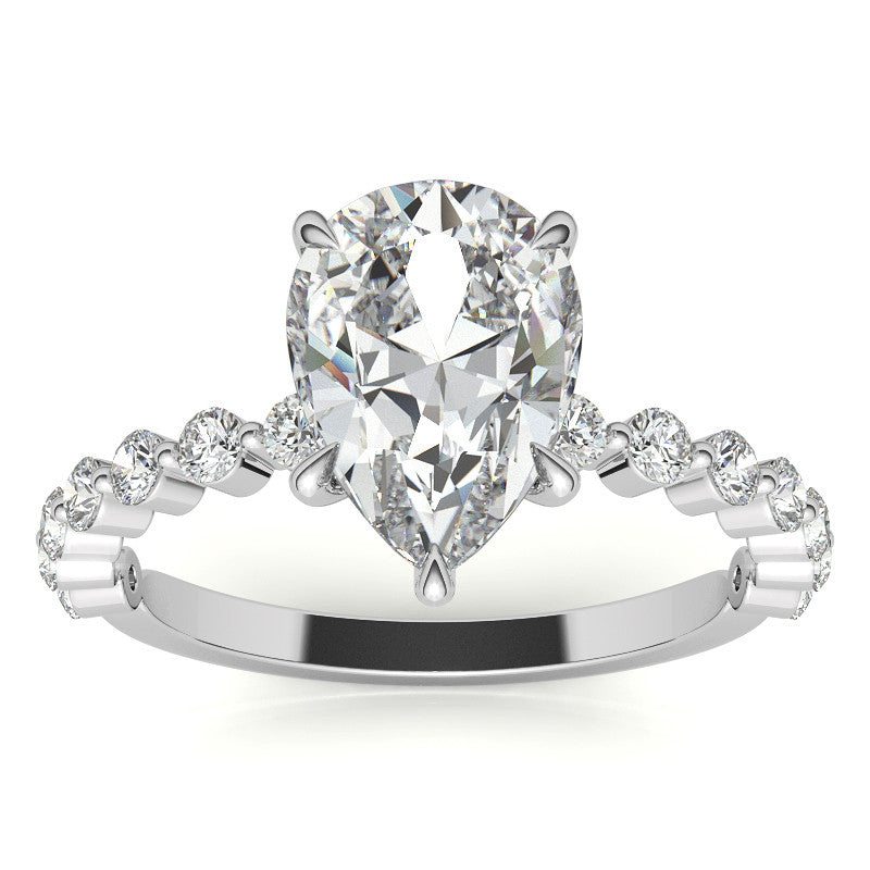 Single Prong Diamond Band Pear Moissanite Engagement Ring