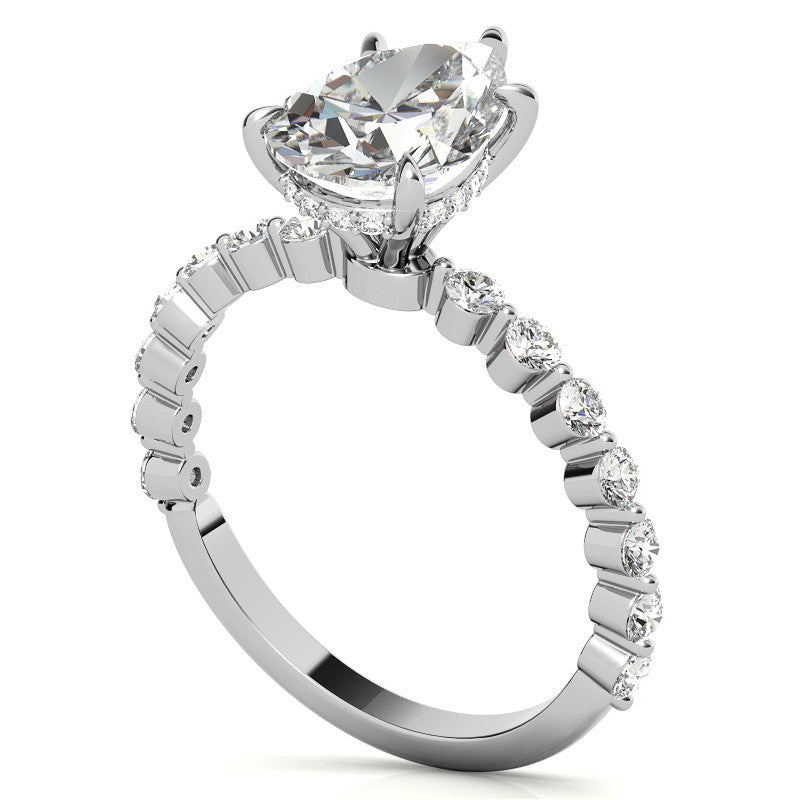 Single Prong Diamond Band Pear Moissanite Engagement Ring