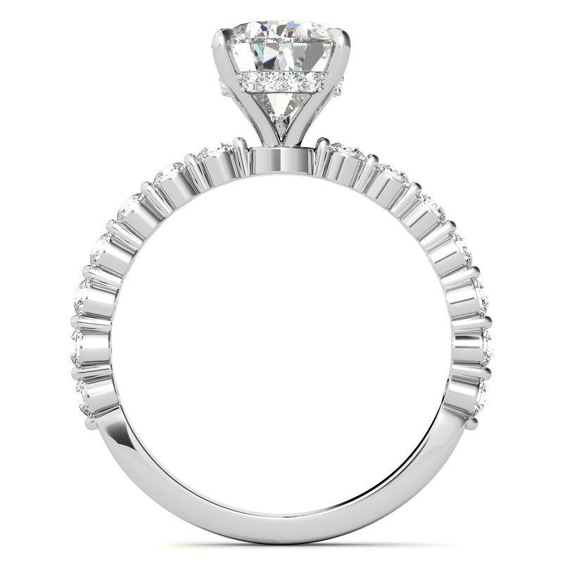 Single Prong Diamond Band Pear Moissanite Engagement Ring
