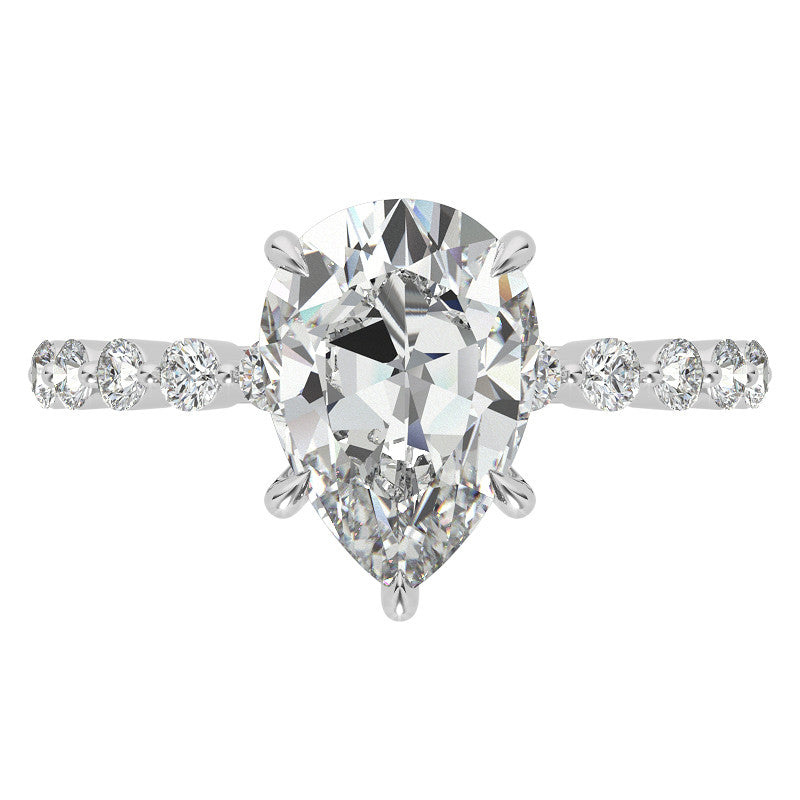 Single Prong Diamond Band Pear Moissanite Engagement Ring