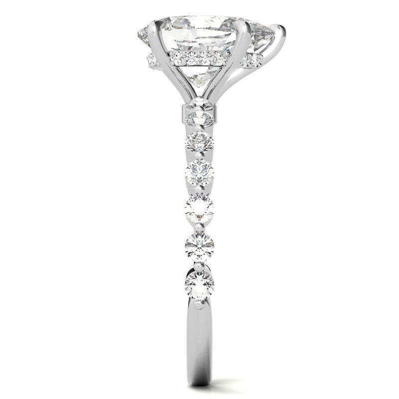 Single Prong Diamond Band Pear Moissanite Engagement Ring