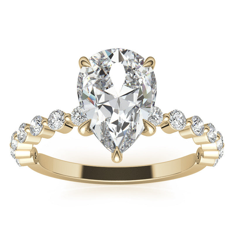 Single Prong Diamond Band Pear Moissanite Engagement Ring