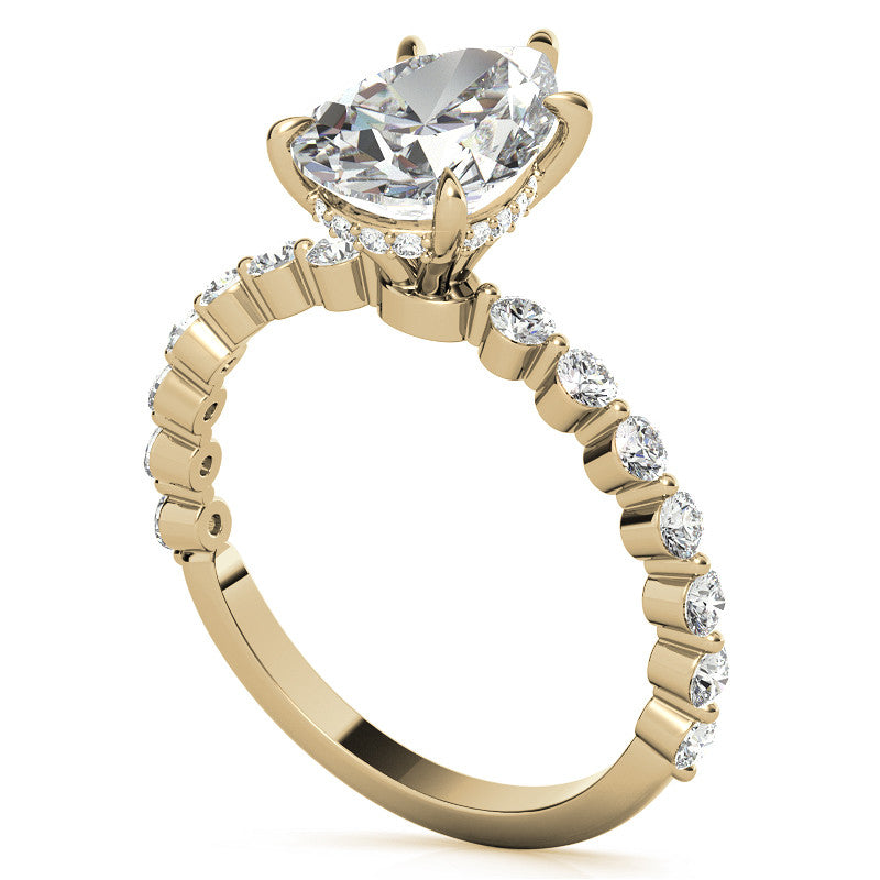 Single Prong Diamond Band Pear Moissanite Engagement Ring