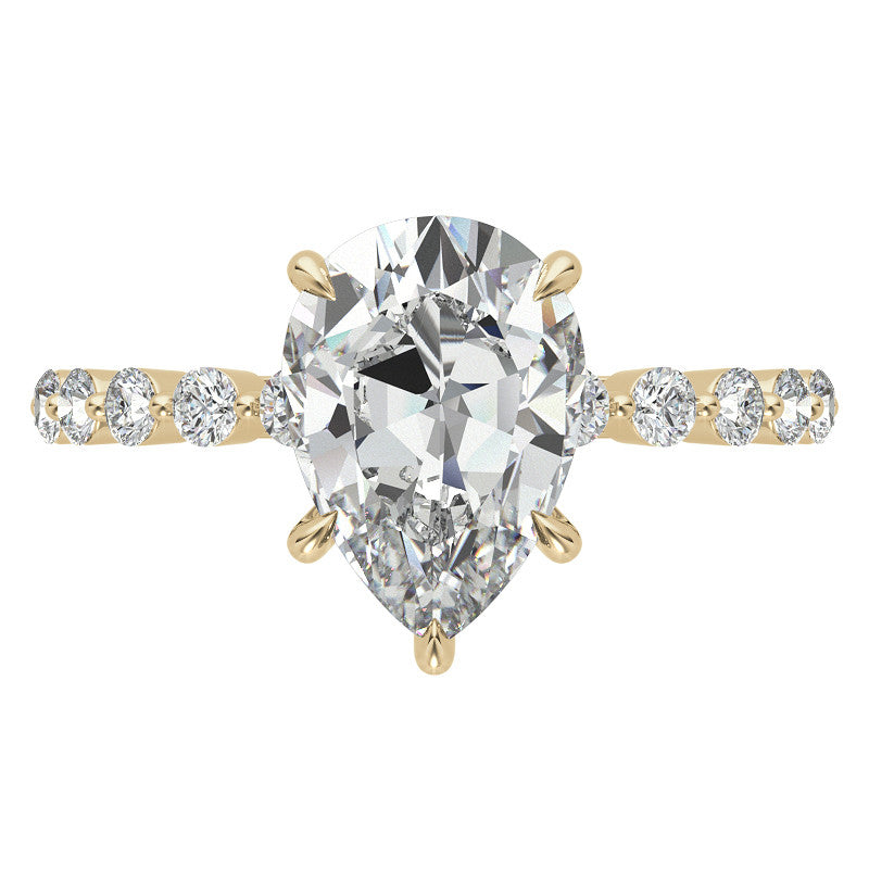 Single Prong Diamond Band Pear Moissanite Engagement Ring