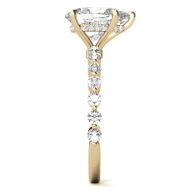 Single Prong Diamond Band Pear Moissanite Engagement Ring