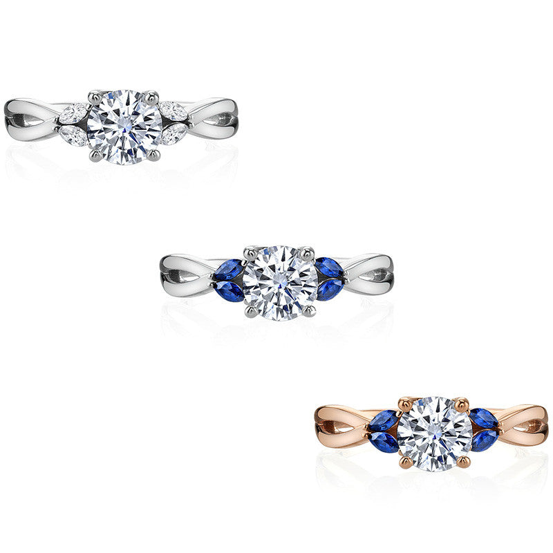 Split Shank Marquise and Round Moissanite Engagement Ring