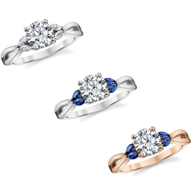 Split Shank Marquise and Round Moissanite Engagement Ring