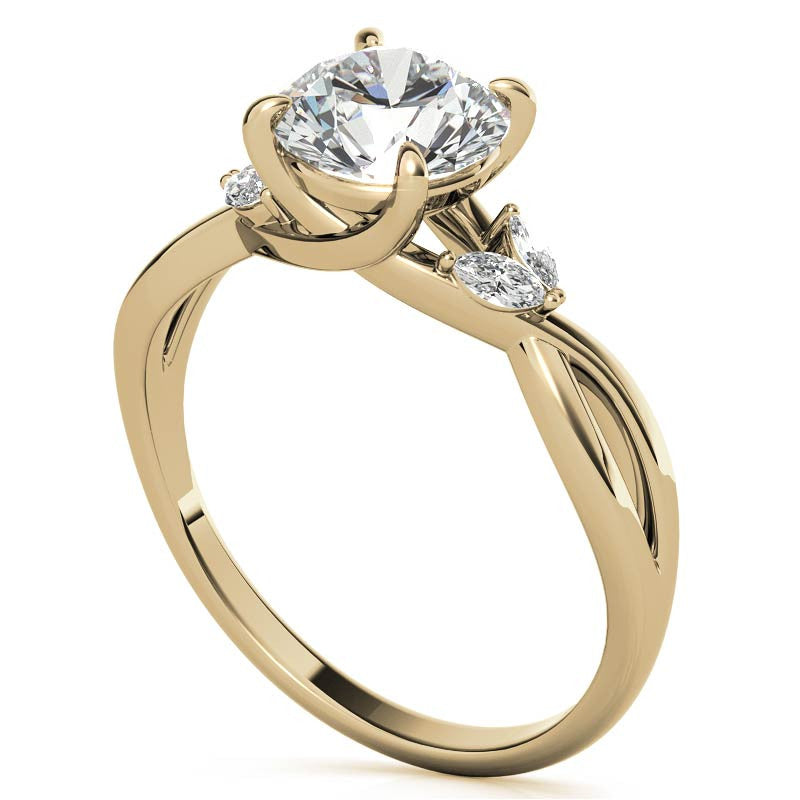 Split Shank Marquise and Round Moissanite Engagement Ring