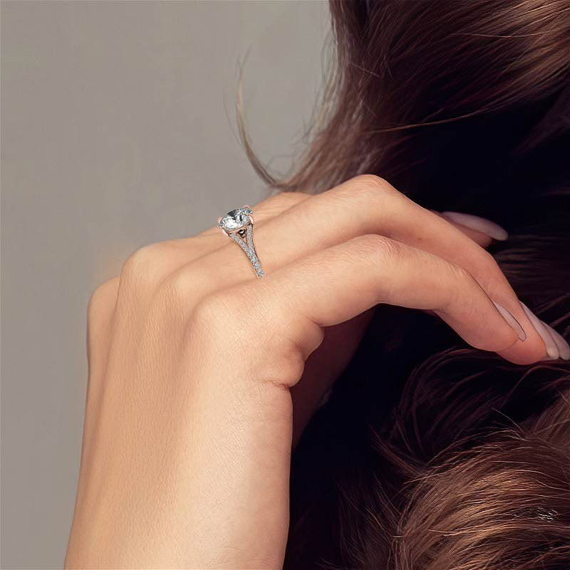 Cathedral Split Shank Round Brilliant Moissanite Engagement Ring