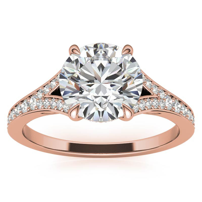 Cathedral Split Shank Round Brilliant Moissanite Engagement Ring