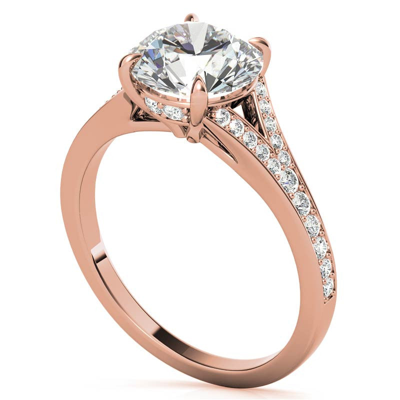 Cathedral Split Shank Round Brilliant Moissanite Engagement Ring