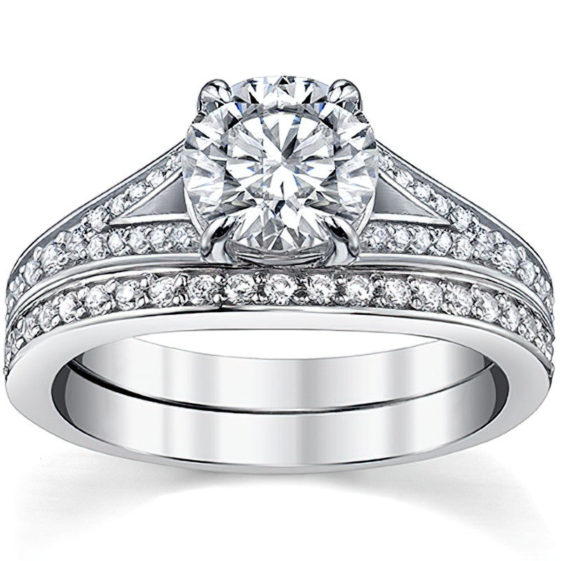 Cathedral Split Shank Round Brilliant Moissanite Engagement Ring