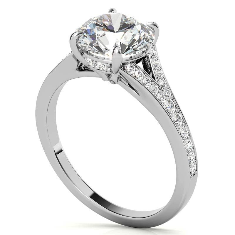 Cathedral Split Shank Round Brilliant Moissanite Engagement Ring