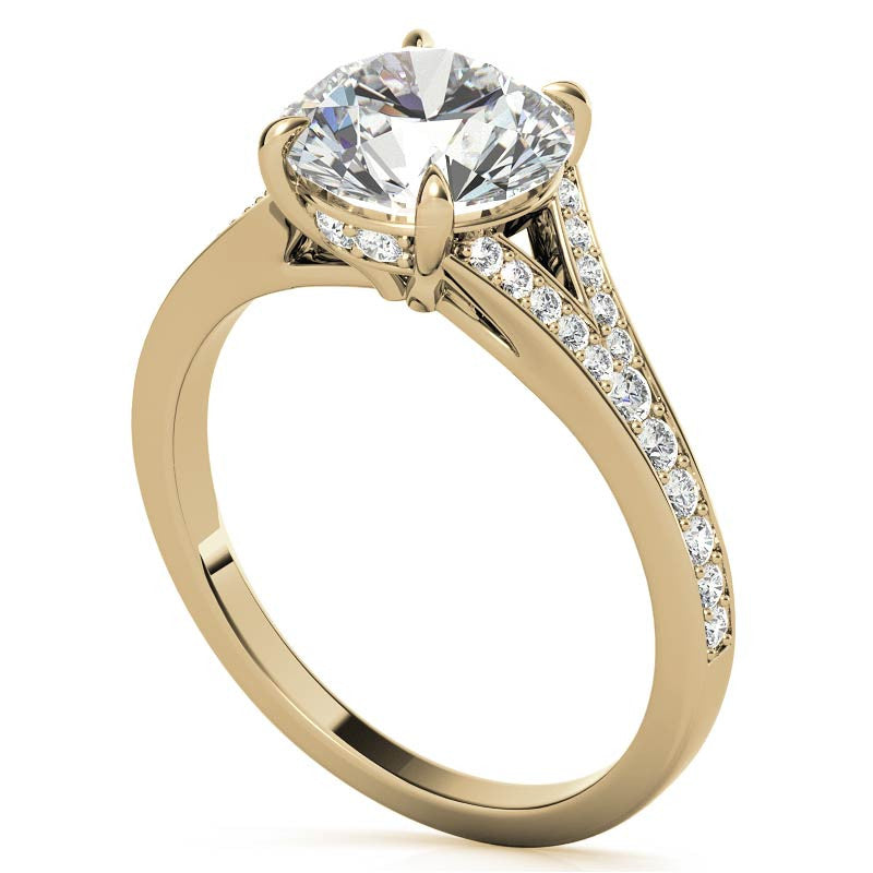 Cathedral Split Shank Round Brilliant Moissanite Engagement Ring