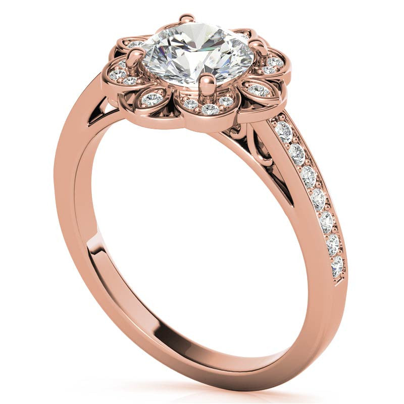 Scroll Cathedral Halo Round Brilliant Moissanite Engagement Ring