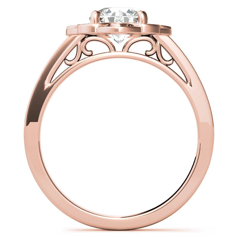 Scroll Cathedral Halo Round Brilliant Moissanite Engagement Ring