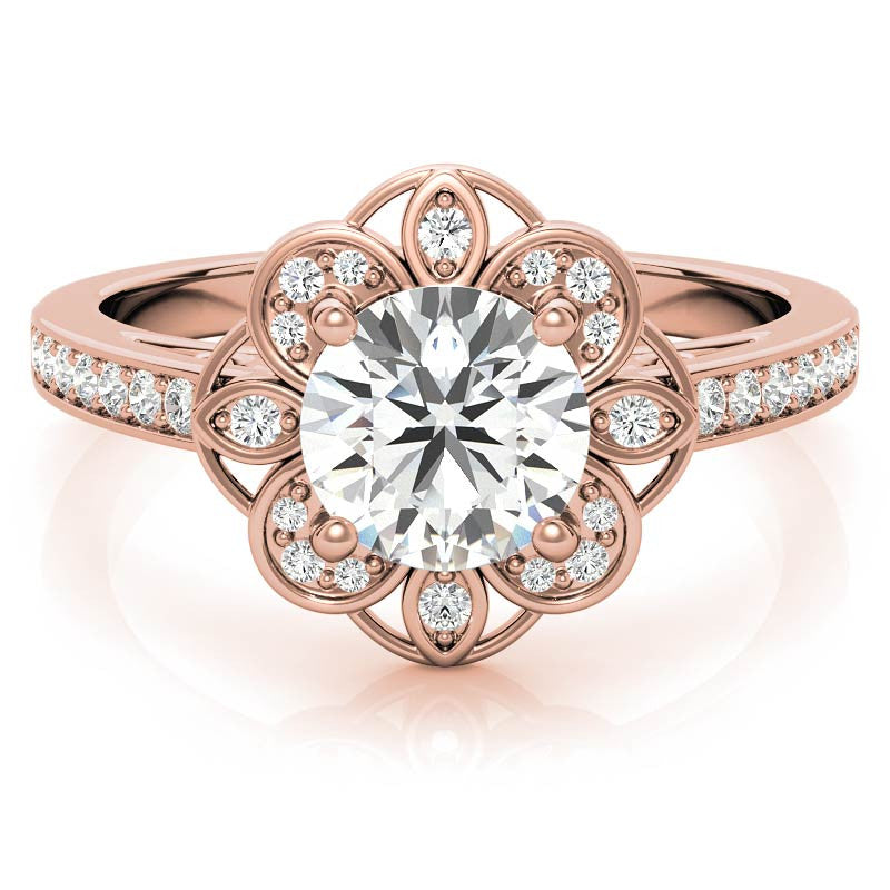 Scroll Cathedral Halo Round Brilliant Moissanite Engagement Ring