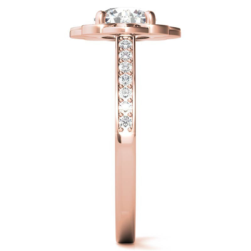 Scroll Cathedral Halo Round Brilliant Moissanite Engagement Ring