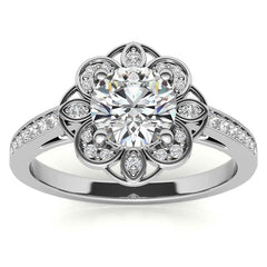 Scroll Cathedral Halo Round Brilliant Moissanite Engagement Ring