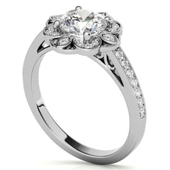 Scroll Cathedral Halo Round Brilliant Moissanite Engagement Ring