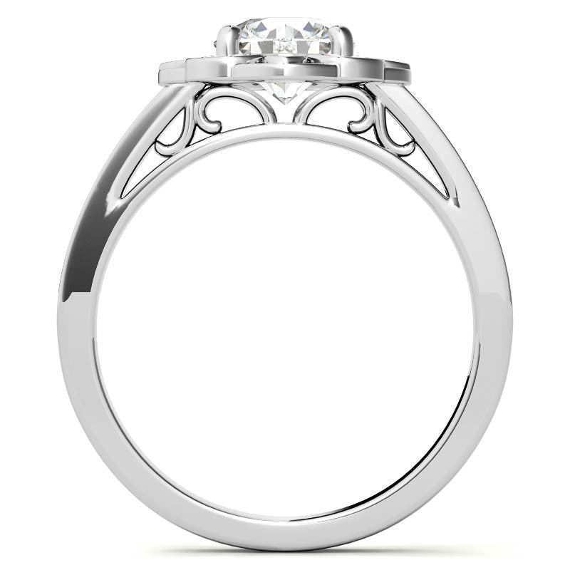 Scroll Cathedral Halo Round Brilliant Moissanite Engagement Ring