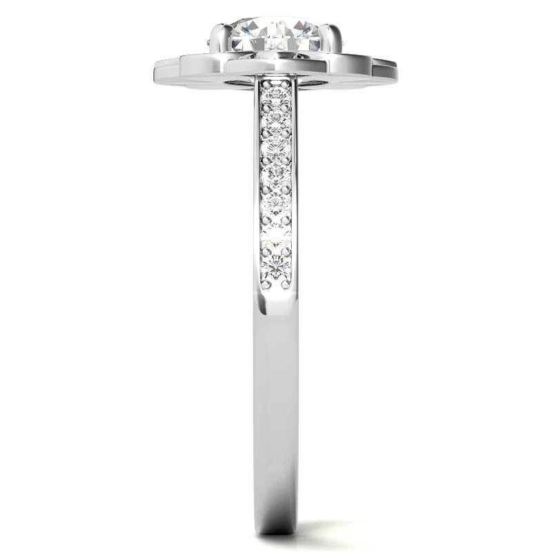 Scroll Cathedral Halo Round Brilliant Moissanite Engagement Ring