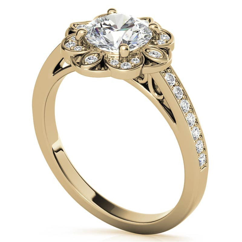Scroll Cathedral Halo Round Brilliant Moissanite Engagement Ring