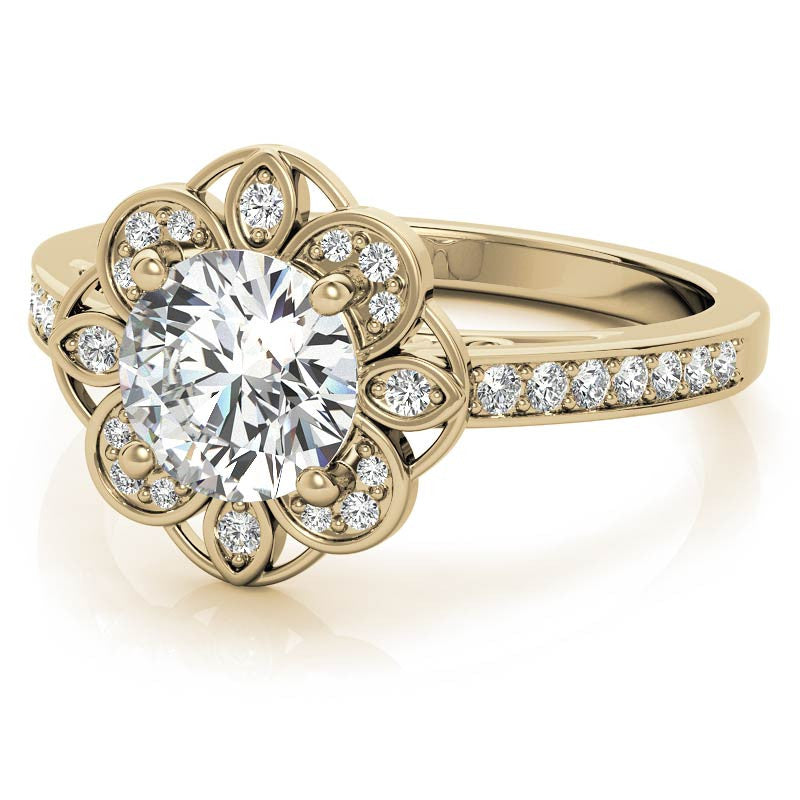Scroll Cathedral Halo Round Brilliant Moissanite Engagement Ring