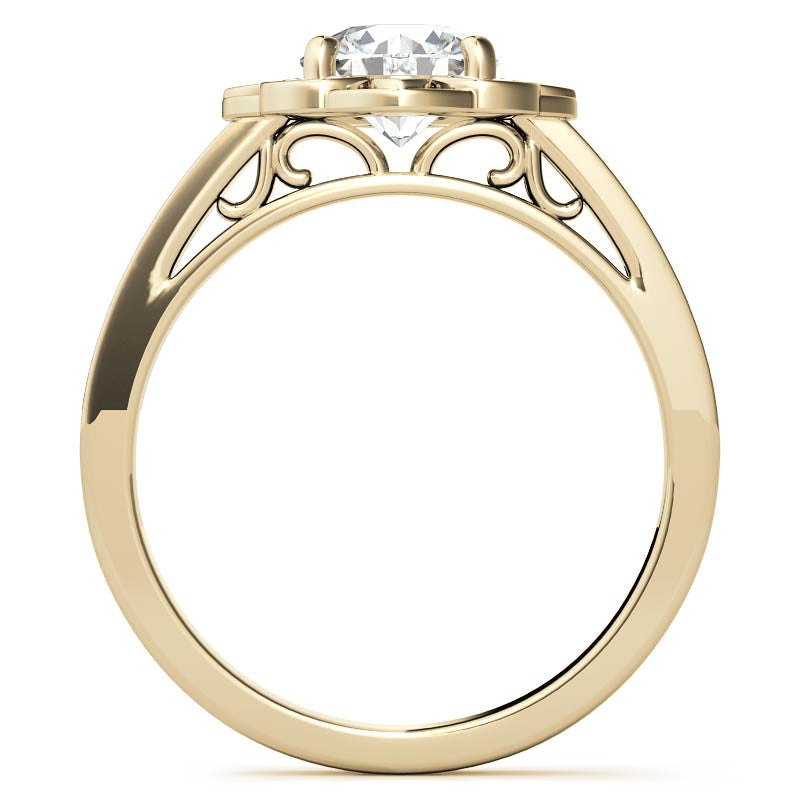 Scroll Cathedral Halo Round Brilliant Moissanite Engagement Ring