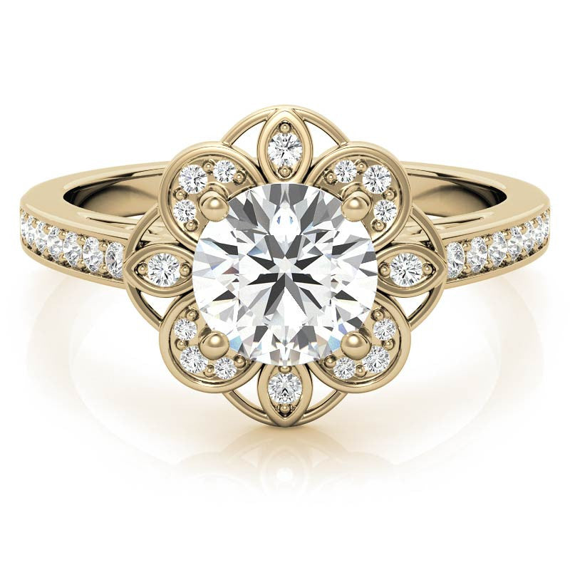 Scroll Cathedral Halo Round Brilliant Moissanite Engagement Ring