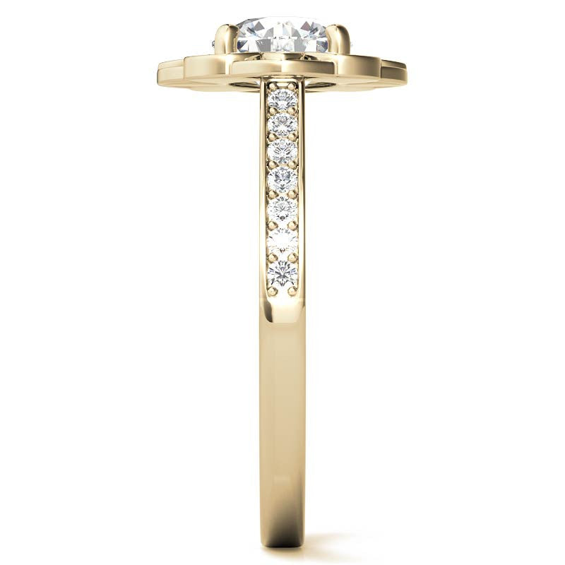 Scroll Cathedral Halo Round Brilliant Moissanite Engagement Ring