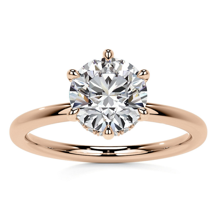 Diamond Collar 6-Prong Round Brilliant Moissanite Engagement Ring