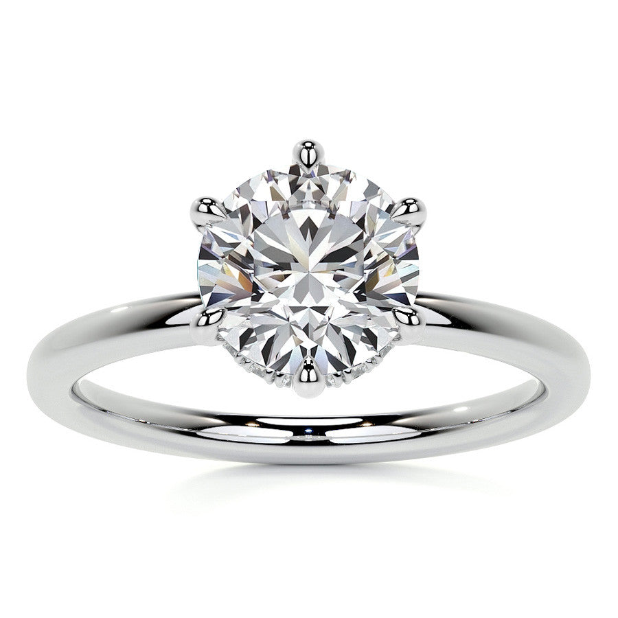 Diamond Collar 6-Prong Round Brilliant Moissanite Engagement Ring