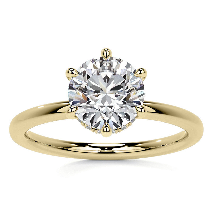 Diamond Collar 6-Prong Round Brilliant Moissanite Engagement Ring