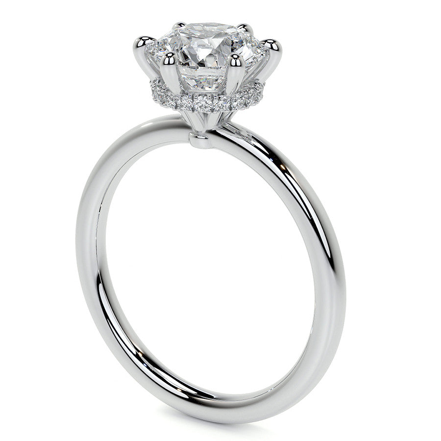 Diamond Collar 6-Prong Round Brilliant Moissanite Engagement Ring