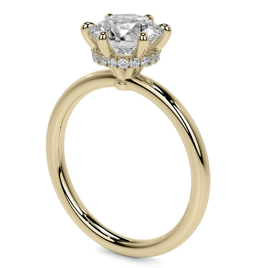 Diamond Collar 6-Prong Round Brilliant Moissanite Engagement Ring