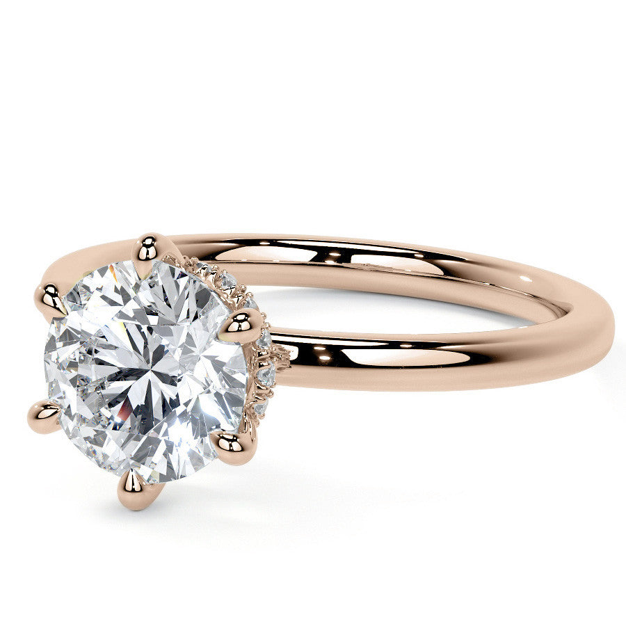 Diamond Collar 6-Prong Round Brilliant Moissanite Engagement Ring