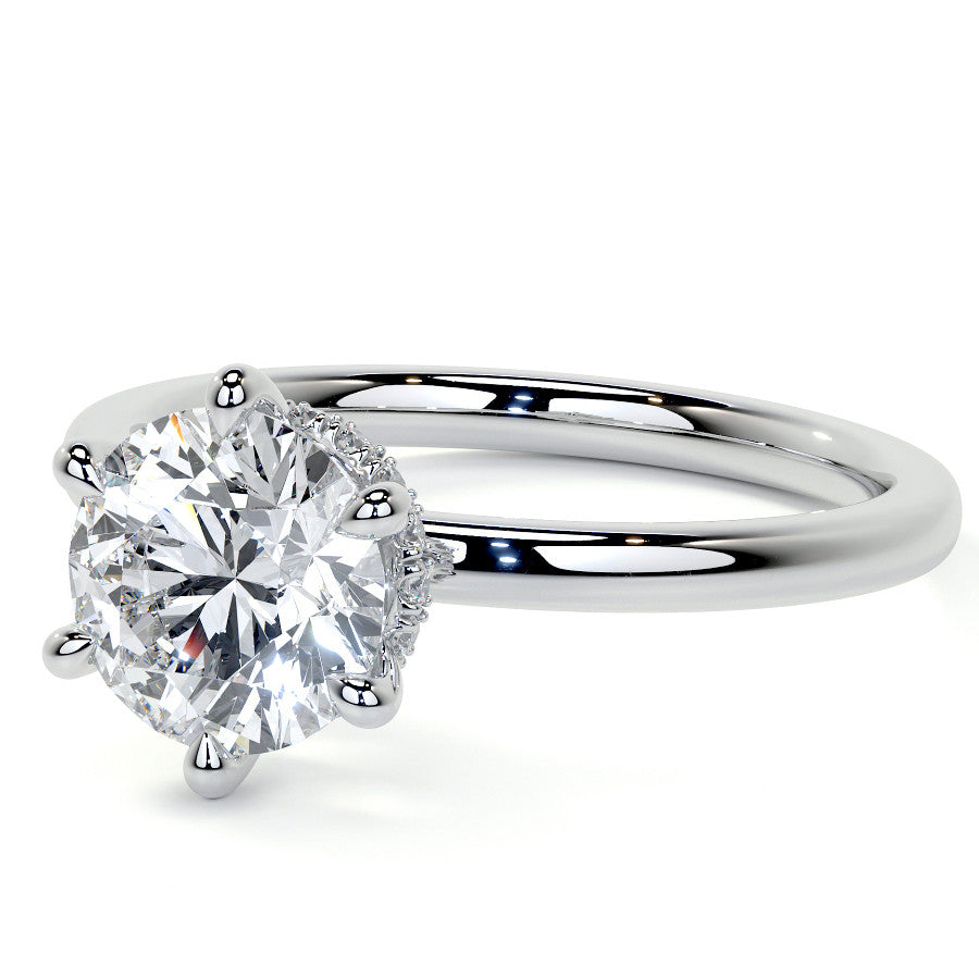 Diamond Collar 6-Prong Round Brilliant Moissanite Engagement Ring