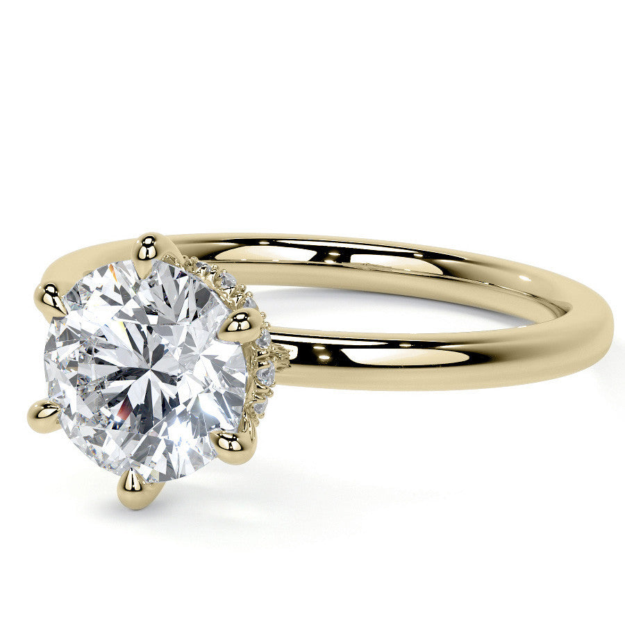 Diamond Collar 6-Prong Round Brilliant Moissanite Engagement Ring