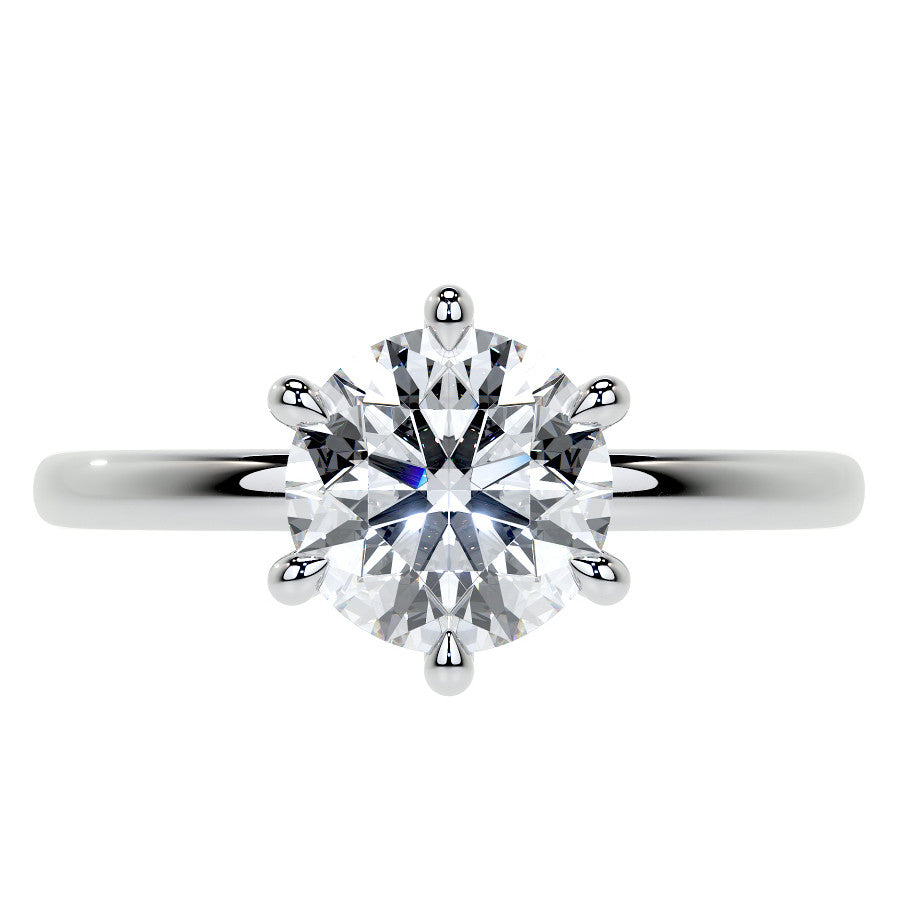 Diamond Collar 6-Prong Round Brilliant Moissanite Engagement Ring