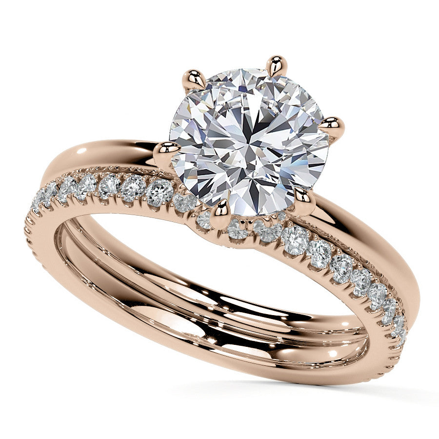 Diamond Collar 6-Prong Round Brilliant Moissanite Engagement Ring