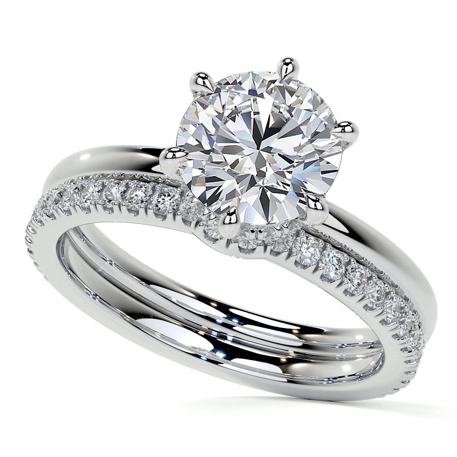 Diamond Collar 6-Prong Round Brilliant Moissanite Engagement Ring