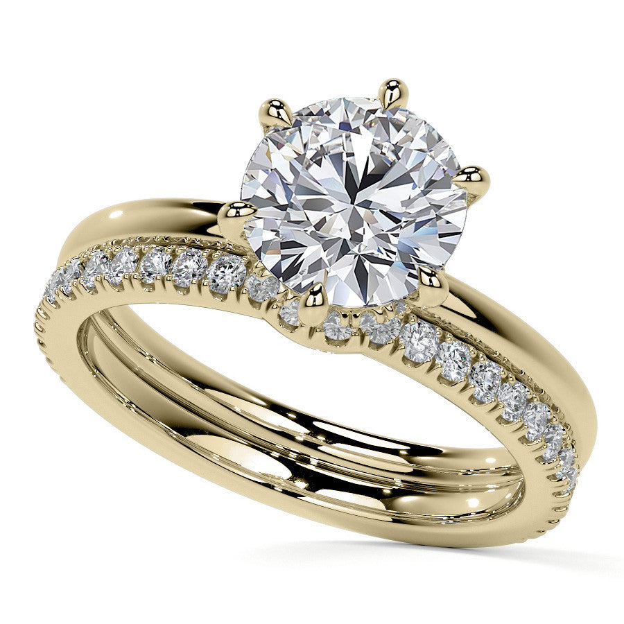 Diamond Collar 6-Prong Round Brilliant Moissanite Engagement Ring