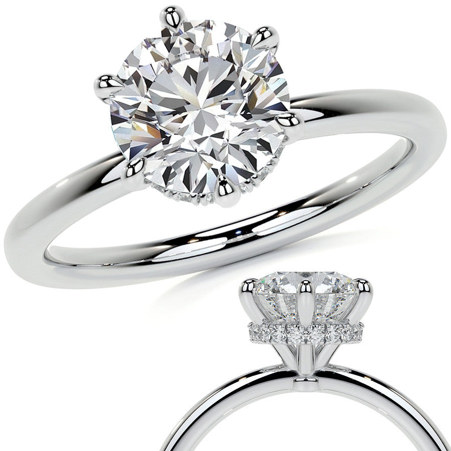 Diamond Collar 6-Prong Round Brilliant Moissanite Engagement Ring