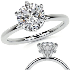 Diamond Collar 6-Prong Round Brilliant Moissanite Engagement Ring