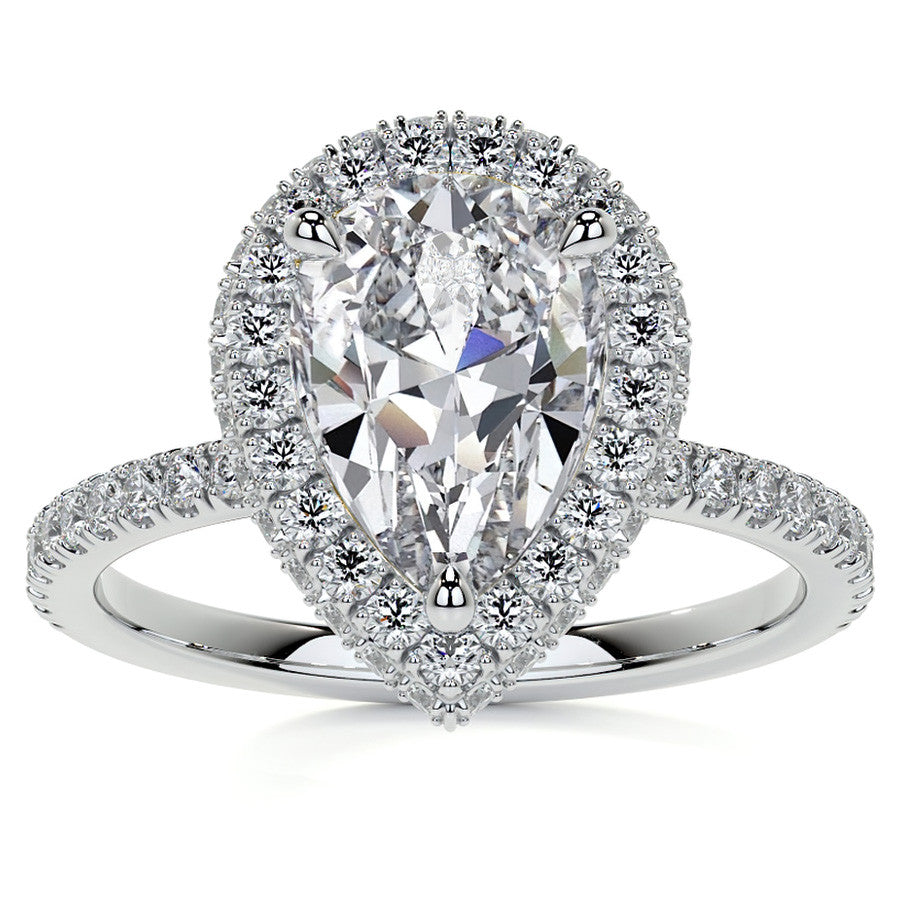 Pear Moissanite Top & Side Halo Eng Ring