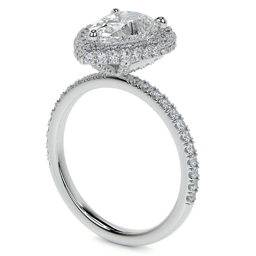 Pear Moissanite Top & Side Halo Eng Ring