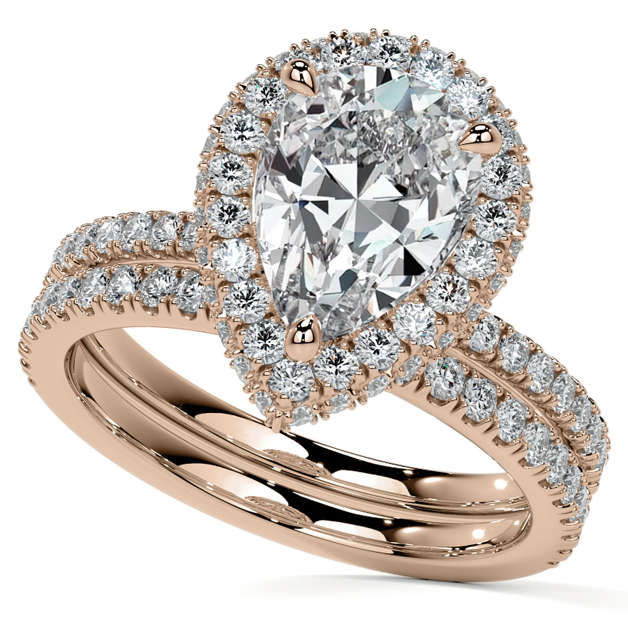 Pear Moissanite Top & Side Halo Eng Ring