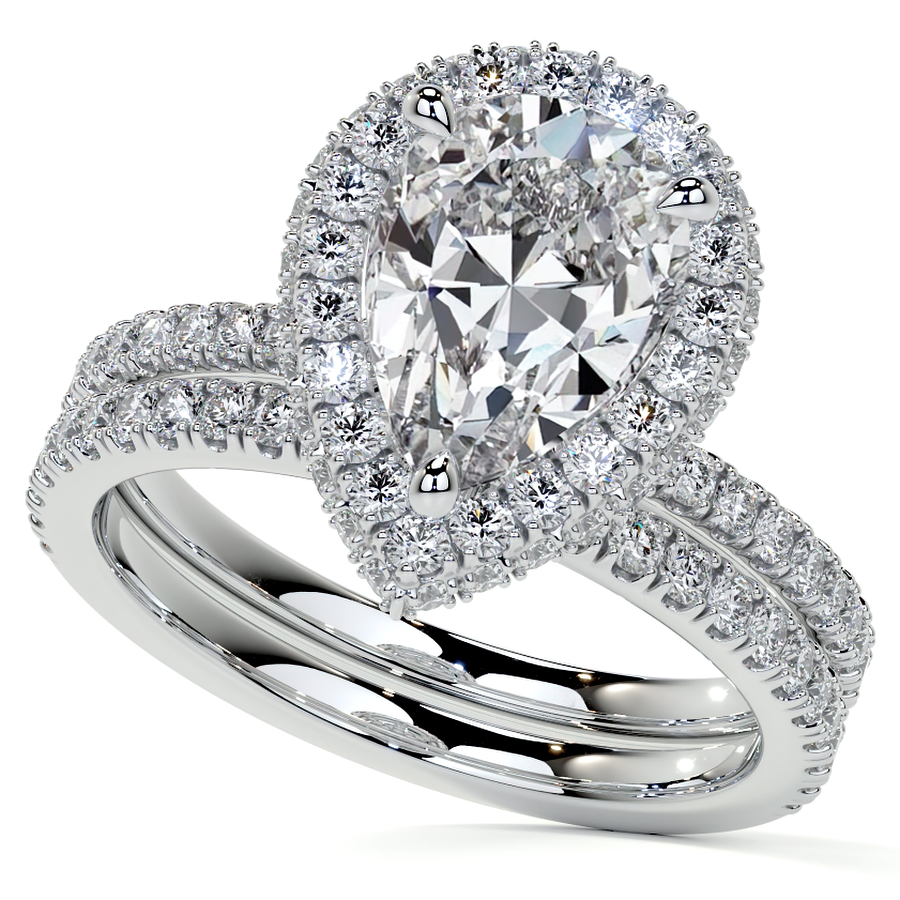 Pear Moissanite Top & Side Halo Eng Ring