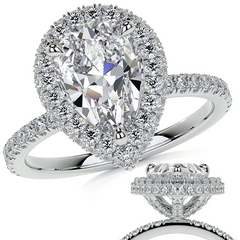 Pear Moissanite Top & Side Halo Eng Ring
